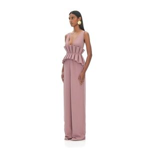 NWT ANDREA IYAMAH Vera Ruffle Statement JUMPSUIT Mauve Pink Size XS